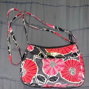 Vera Bradley Pink and Black Floral Crossbody Bag - Retired Design